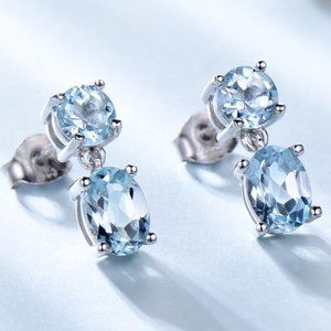 ROUND AND OVAL SKY BLUE CUBIC  ZIRCONIA EARRINGS